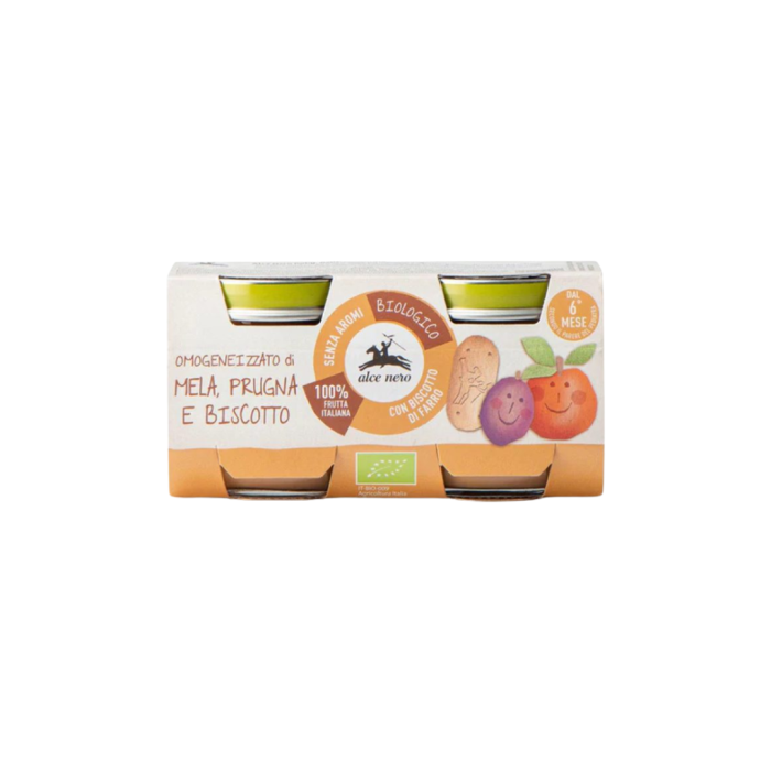 ALCE NERO PETIT POT MIX PUREE DE POMMES PRUNES ET BISCUITS BIO 160 G 2X 80 G – Image 1