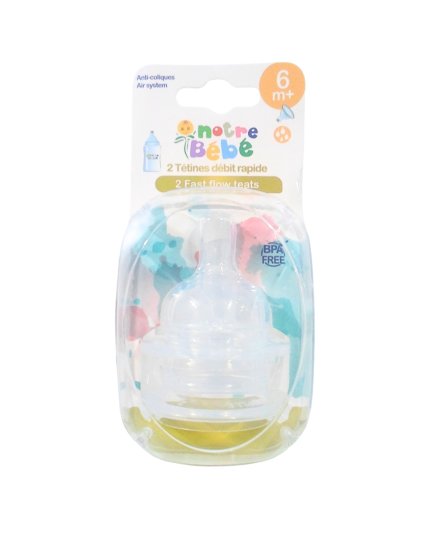 Notre bebe 2 tetines debit +6m bleu