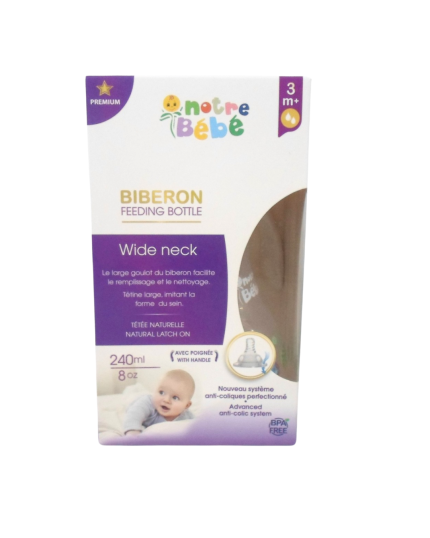 notre bebe bib wide neck avec poignet +3m 240ml