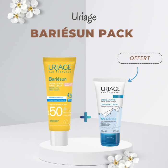 URIAGE BARIÉSUN CRÈME SPF50+TEINTE CLAIRE = Crème Lavante 50ml Offerte – Image 1