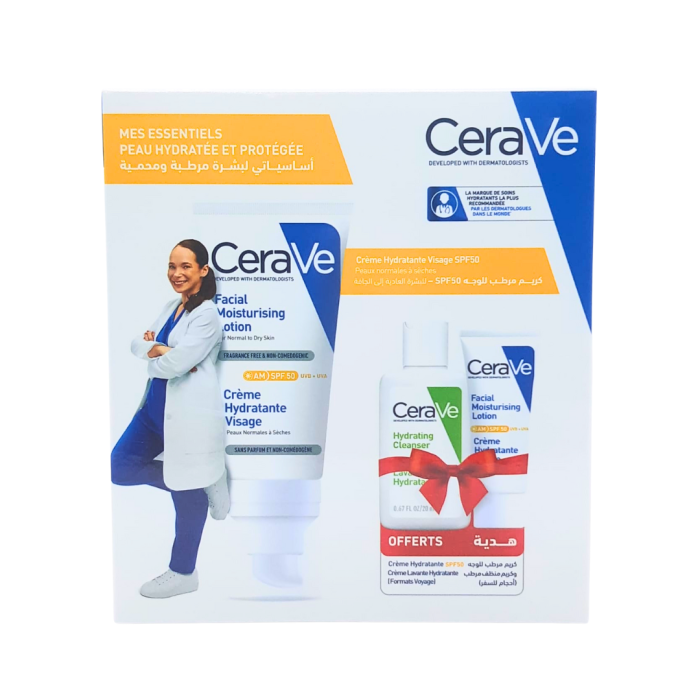 Cerave Creme Hydratant Visage 52ml + Creme Lavante Et Creme Hydratante spf50 Mini Formats Offerts – Image 1