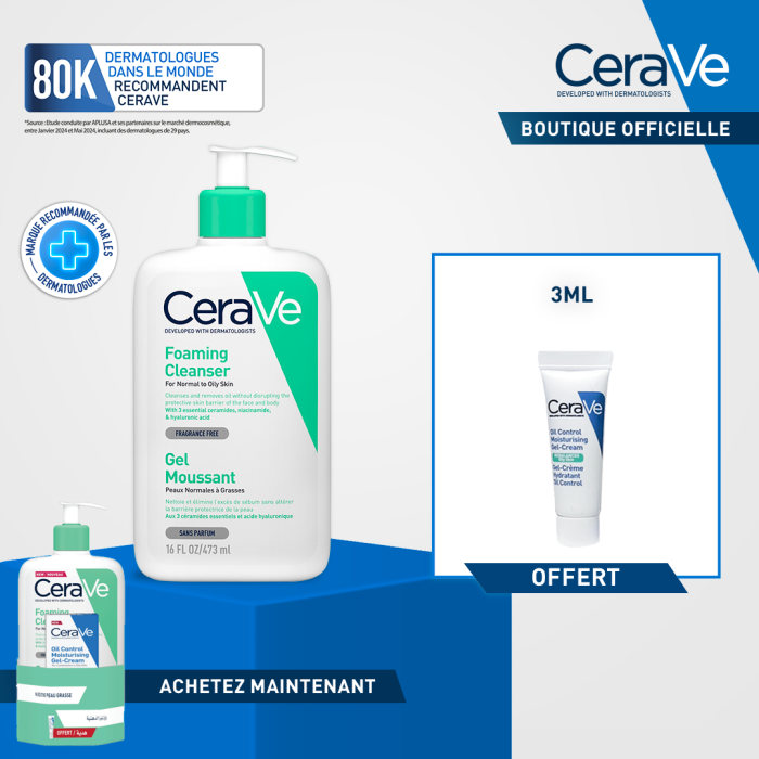 Cerave Gel Moussant PNG 473ml+Gel Creme Oil Control Mini Pack – Image 1