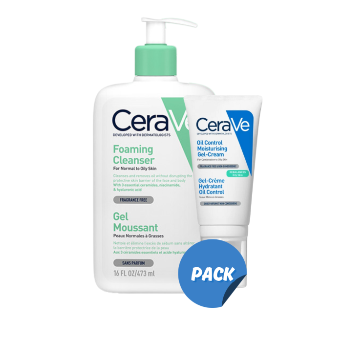 Cerave Gel Moussant Peaux Mixte a Grasse 473ml+Gel Creme Hydratant Oil Control 52ml Pack – Image 1