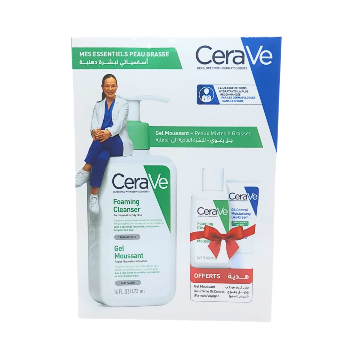 Cerave Gel Moussant Peaux Normales a Grasses 473ml + Gel Creme & Gel Moussant Mini Formats Offerts – Image 1
