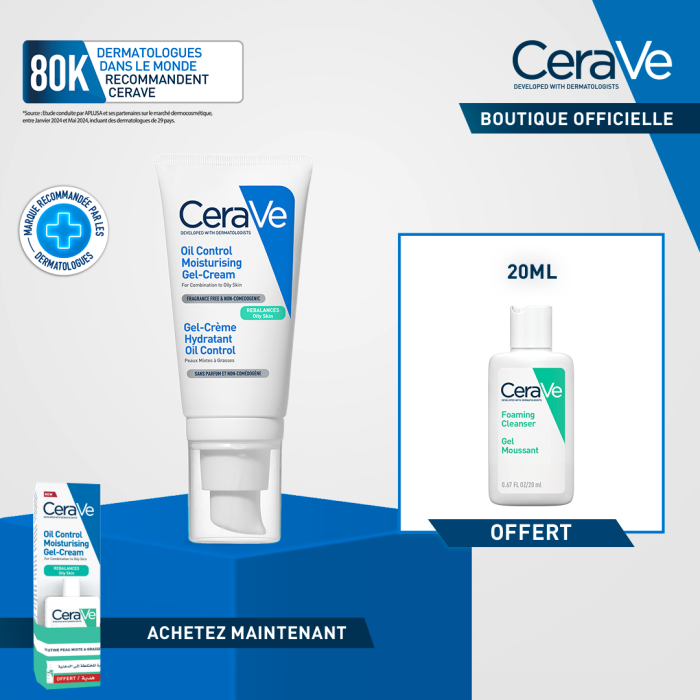 Cerave Gel Creme Hydratant Oil Control Peaux Mixte a Grasse 52ml+ Gel Moussant Format Voyage – Image 1