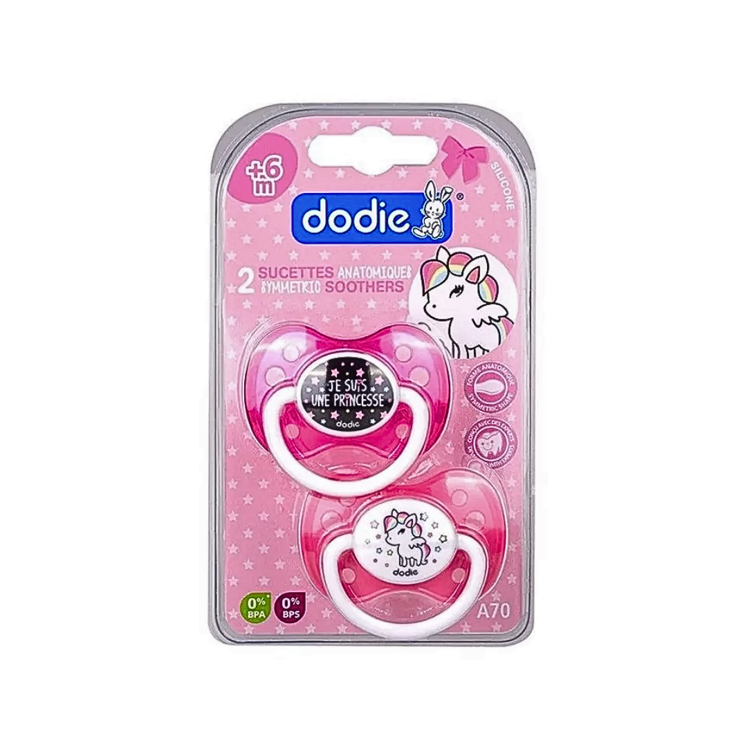 Dodie-Sucette-forme-anatomique-silicone-Girly-Licorne-6M-N°A70 Dodie - Sucette forme anatomique silicone Girly Licorne (6M +) N°A70 – Image 1