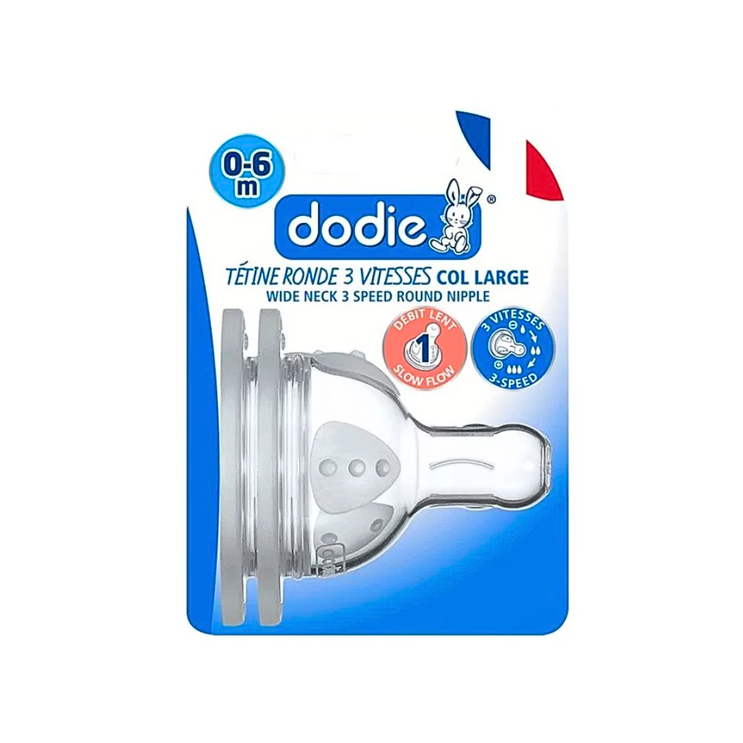 Dodie-Tetines-Initiation-col-large-0-6-M-3-vitesses-Debit-1-X2 Dodie - Tétines Initiation+ col large (0-6 M) 3 vitesses Débit 1 (X2) – Image 1