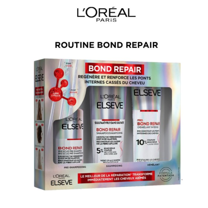 Elseve Routine Bond repair Shamp 2x 200ml+Pre-shampooing 200ml+demalant 200ml – Image 1