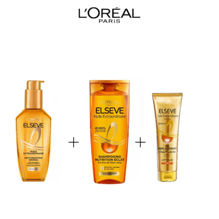Elseve Routine Ex Oil  Huile 100ml+Shampooing 200ml+Oil Replacement 125ml – Image 1