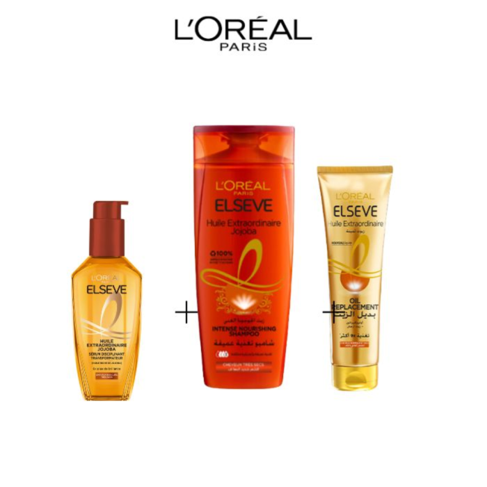 Elseve Routine Extraordinaire Oil Jojoba  Huile 100ml+Shampooing 200ml+oil remplacemant125ml – Image 1