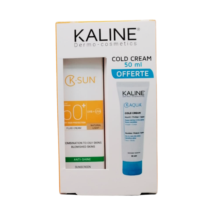 Kaline K. Sun Ecran Fluide Teinte Clair Peaux Mixtes a Grasses 50ml+k.aqua Cold Creme Pack – Image 1