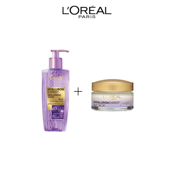 L'Oreal Gel Wash Hyaluron 200ml + Creme Jour 200ml Pack – Image 1