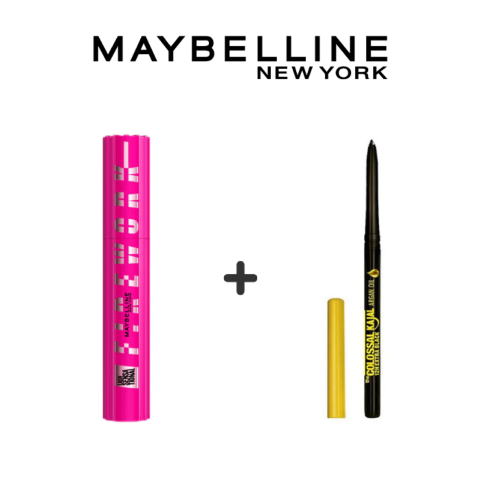 Maybelline Mascara Fire Works Noir 10ml + Crayon Kajal Argan Oil Pack – Image 1