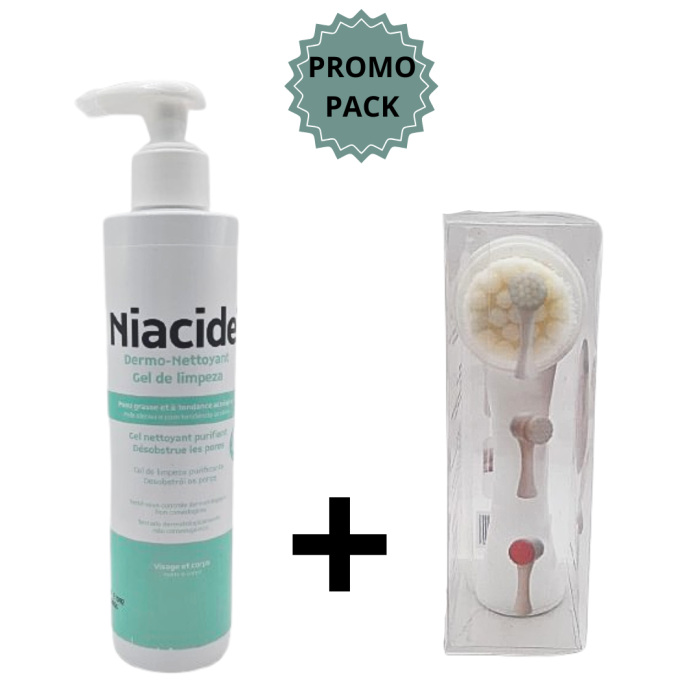Niacide Dermo-Nettoyant 200ml+Brosse Gommage – Image 1