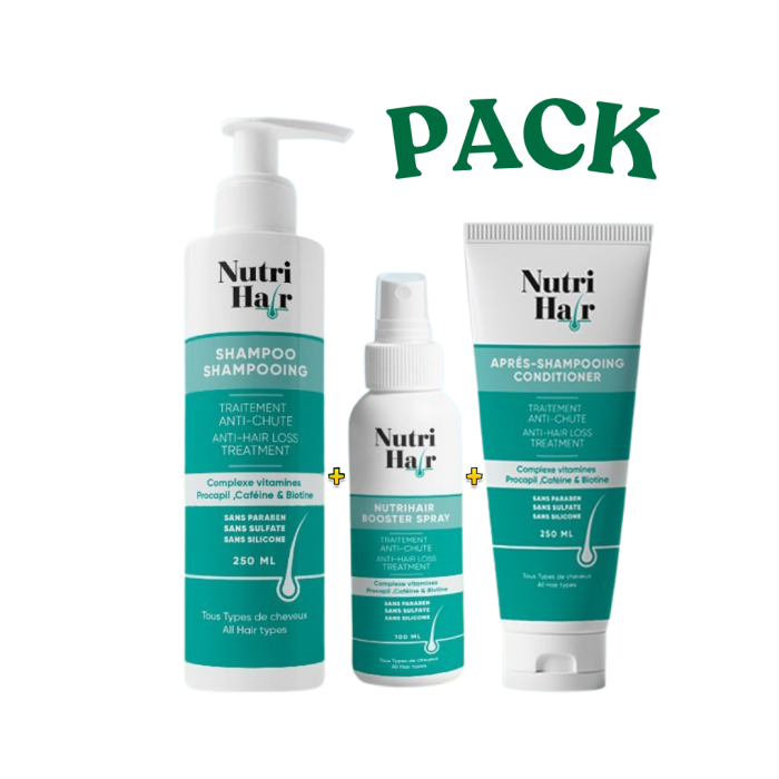 Nutrihair Shampooing 200ml + Apres-Shampooing 200ml + Bosster Spray 100ml Pack – Image 1