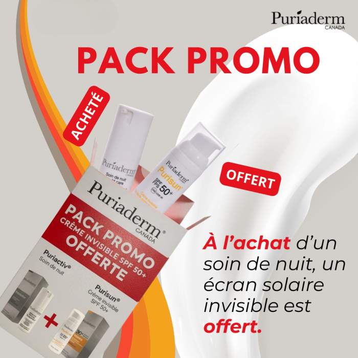 Puriaderm Puriactiv Soin Nuit + Purisun Ecran Invisible spf50+ Pack – Image 1