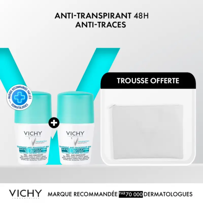 Vichy Deodorant Bille Anti Trace Blanche 2x50ml Trousse – Image 1