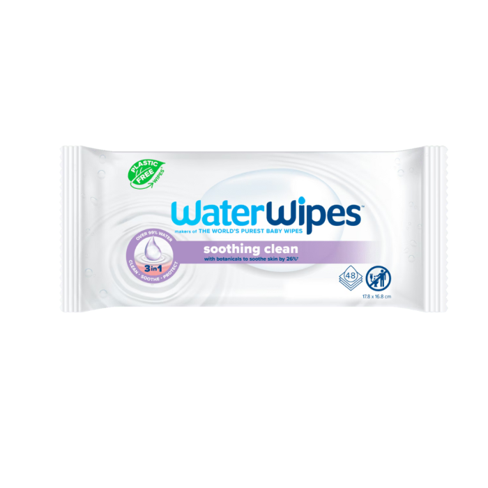 WaterWipes Lingettes Soothing Clean with Botanicals 48 Pieces – Image 1