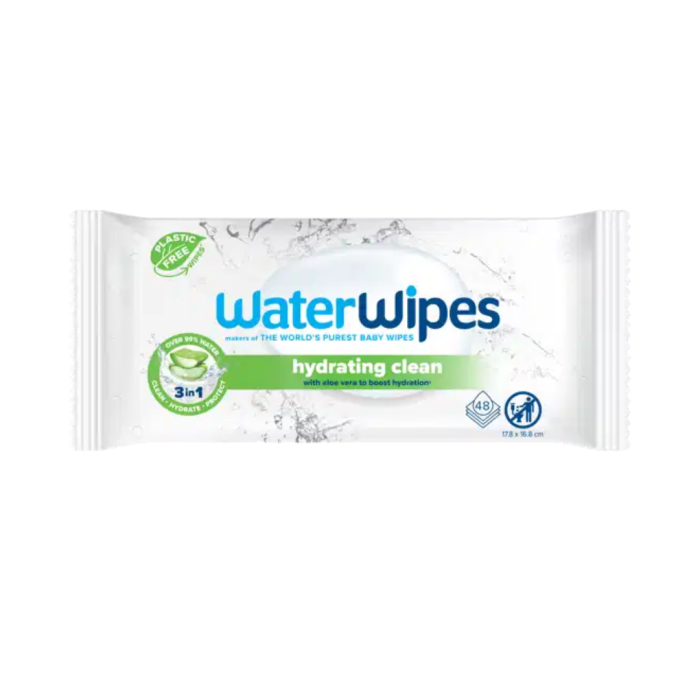 WaterWipes Lingettes Hydrating Clean with Aloe Vera 48 Pieces – Image 1