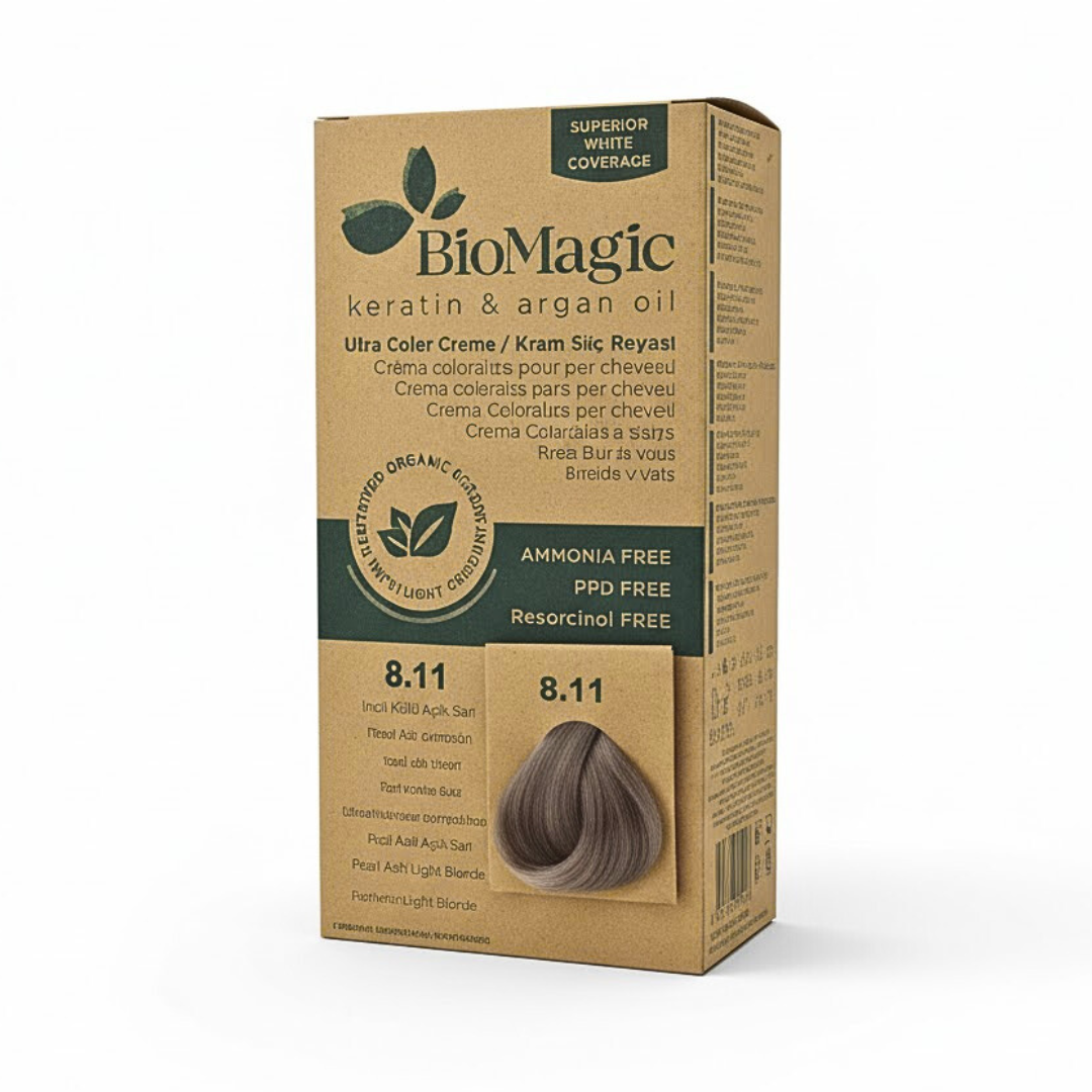 Biomagic-Hair-Color-Cream-Kit-811-Intense-Ash-Light-Blonde Biomagic Hair Color Cream Kit 8/11 Intense Ash Light Blonde – Image 1