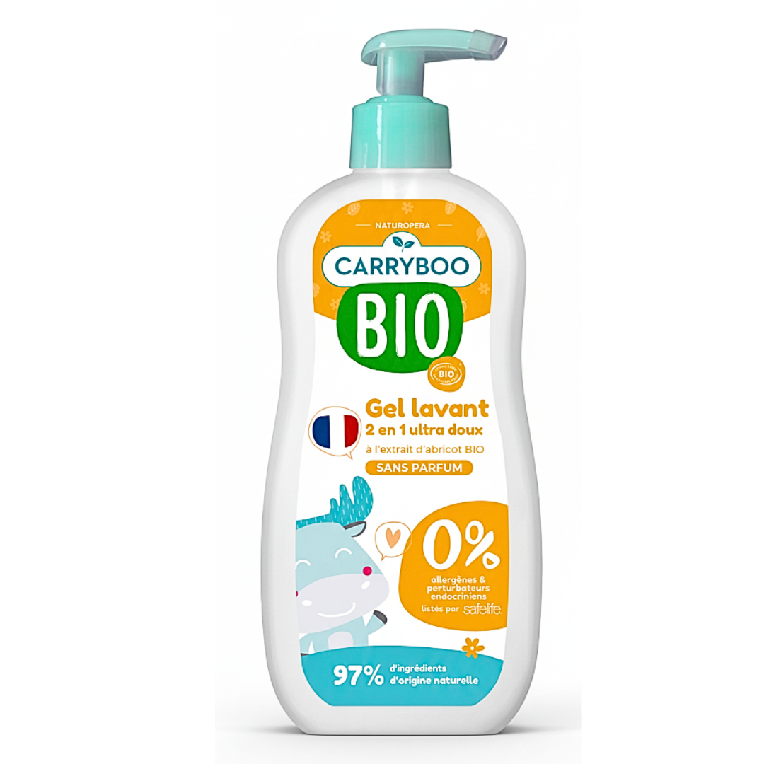 Carryboo-Gel-Lavant-2en1-ultra-doux-Abricot-500ml Carryboo Gel Lavant 2en1 Ultra Doux Abricot 500ml – Image 1