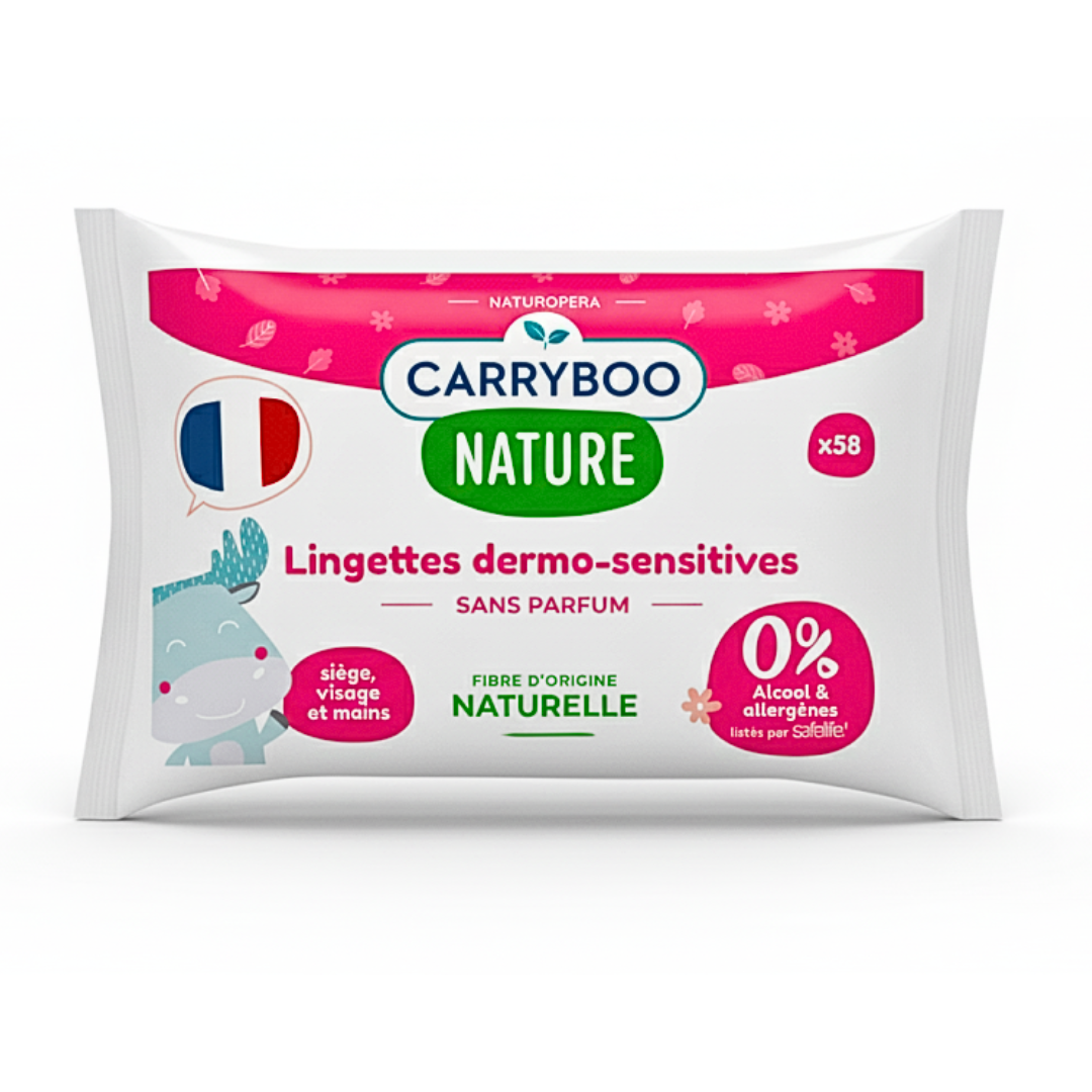 Carryboo-Lingettes-Dermo-Sensitives-sans-parfums-58-pcs Carryboo Lingettes Dermo-Sensitives Sans Parfums 58 Pieces – Image 1