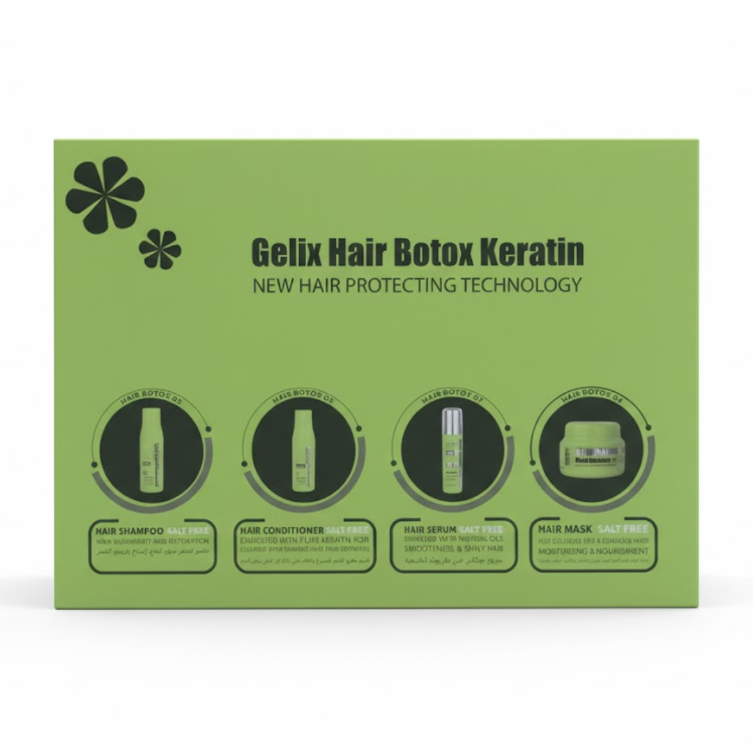 Gelix-Hair-Botox-Keratin-shampomaskserumconditioner Gelix Hair Botox Keratin Shampoo +Mask+ Serum + conditioner Pack – Image 1