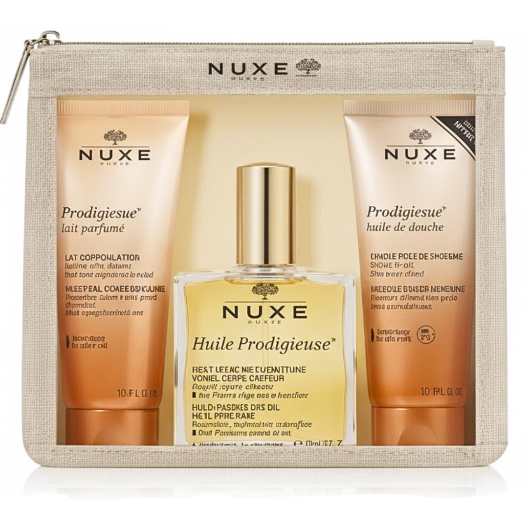 Nuxe-Prodigieux-trousse-huile-douchehuile-seche-100mlLait-parfum- Nuxe Prodigieux Trousse Huile Douche+Huile Seche 100ml+Lait Parfum – Image 1
