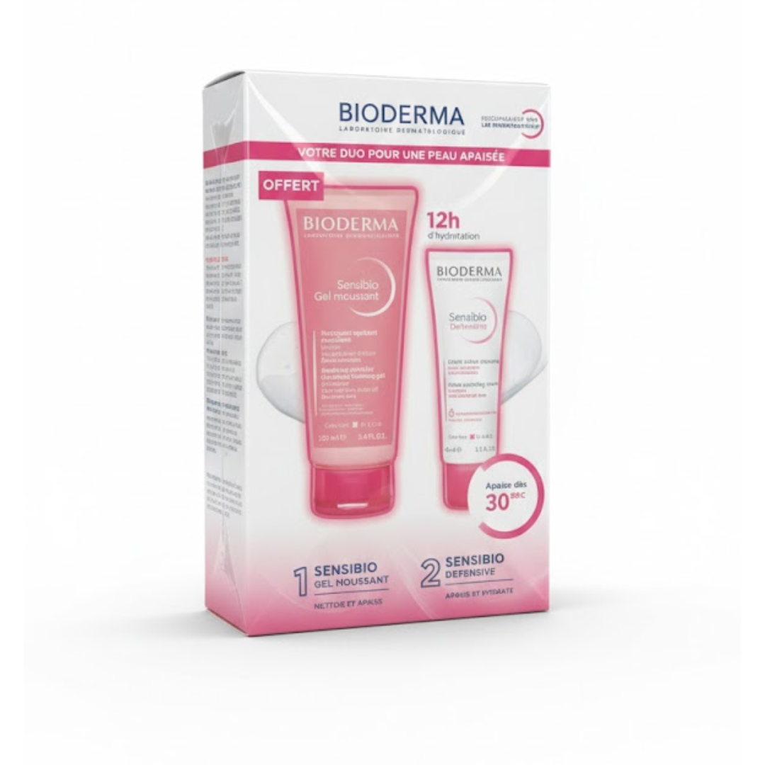 BIODERMA-Sensibio-Defensive-Creme-40ml-Sensibio-Gel-Moussant-100ml BIODERMA Sensibio Defensive Creme 40ml + Sensibio Gel Moussant 200ml – Image 1