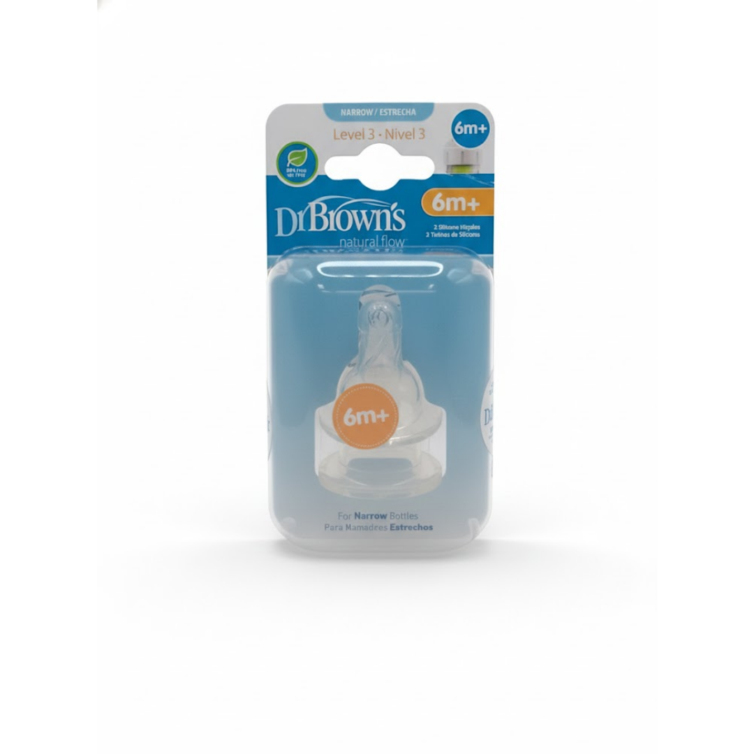 Dr-Browns-2-Tetines-Col-Etroit-L3-6m-332-INTL Dr Brown's Tetine Natural Flow Niveau 3 +6moins – Image 1