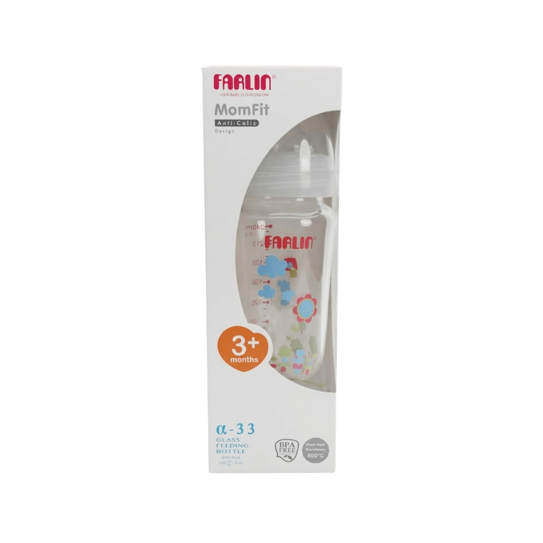 Farlin-Momfit-Biberon-En-Verre-240ml Farlin Biberon Anti-colic Momfit +3m 240ml – Image 1