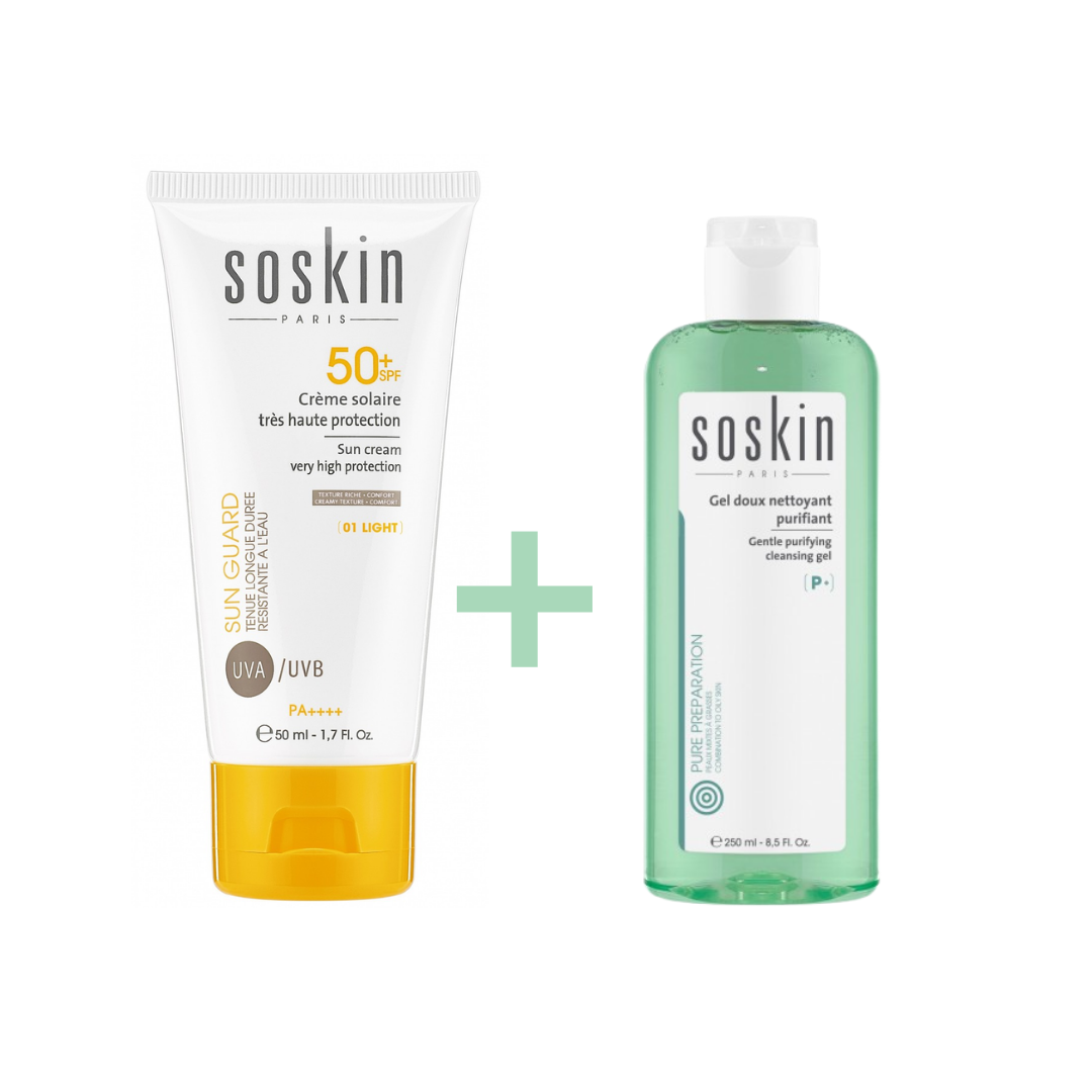 Soskin-Creme-Solaire-Teinte-01-50ml-Gel-Doux-Nettoyant-100ml-Pack Soskin Creme Solaire Teinte 01 50ml + Gel Doux Nettoyant 100ml Pack – Image 1