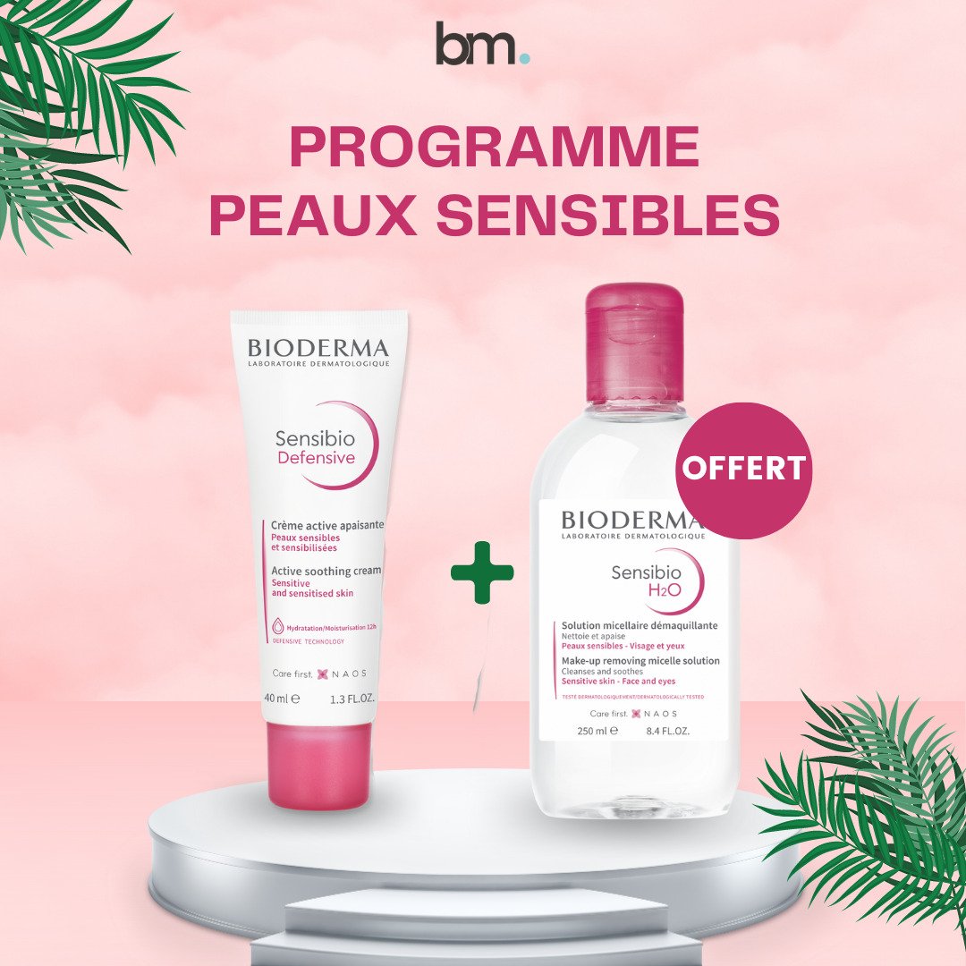 Programme-peaux-sensibles-creme Bioderma Sensibio Duo Coffret Defensive Creme 40ml+H2O 250ml OFFERT – Image 1