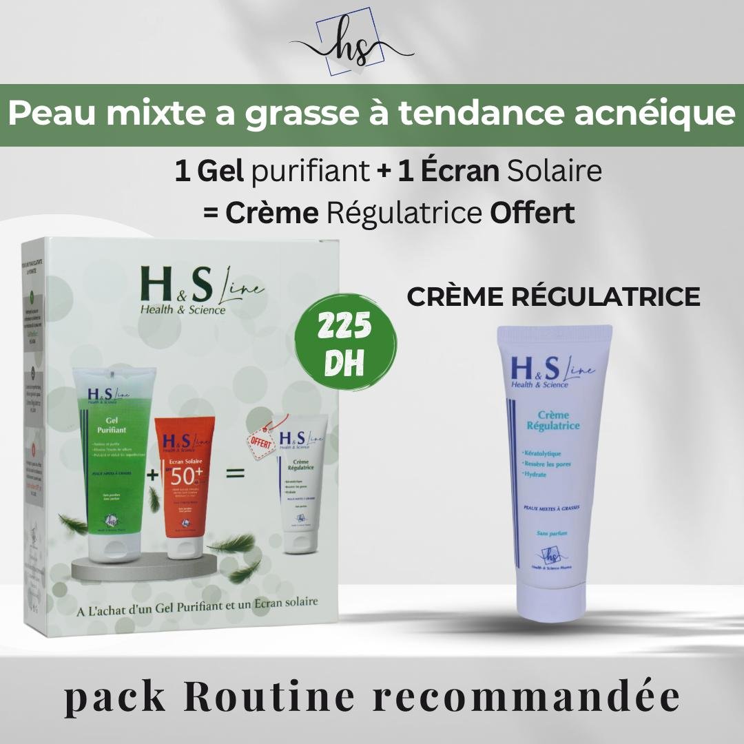 hs-line-pack-peau-grasse H&S Line Gel Purifiant 200ml + Ecran Solaire 50ml + Creme Regulatrice 50ml Pack – Image 1