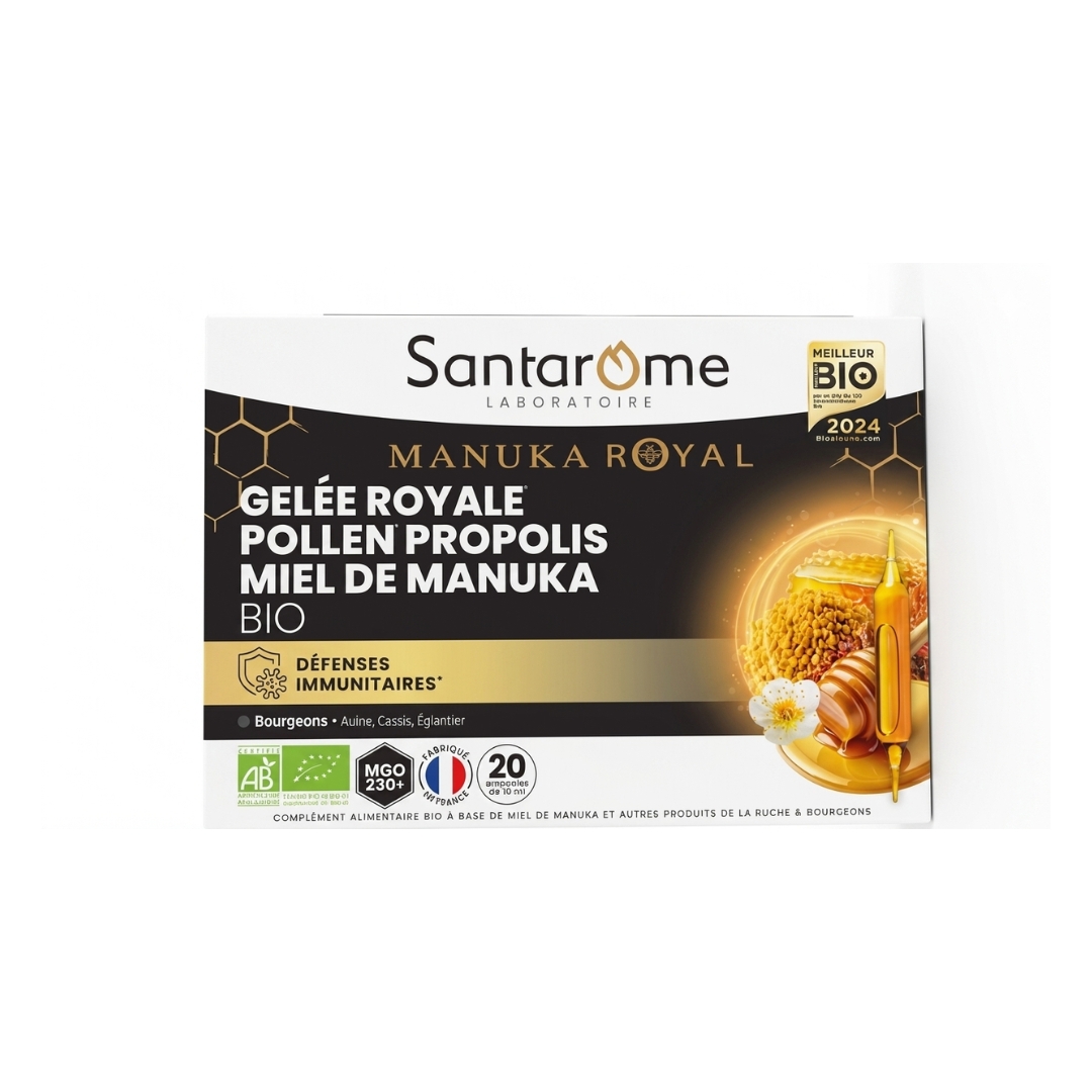 SANTAROME-GELEE-ROYALE-POLLEN-PROPOLIS-MIEL-DE-MANUKA-20-AMPOULES-2 SANTAROME GELEE ROYALE POLLEN PROPOLIS MIEL DE MANUKA 20 AMPOULES – Image 1