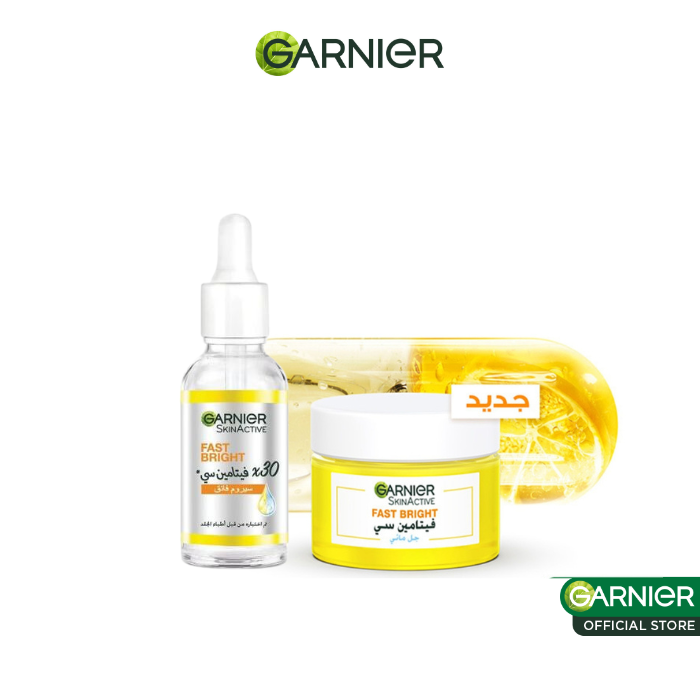 AQUA-GEL-CREAM-SERUM-DAY-VIT-C Garnier Fast Bright Gel Creme 50ml+Serum Bosster Vitamine C 15 Pack – Image 1