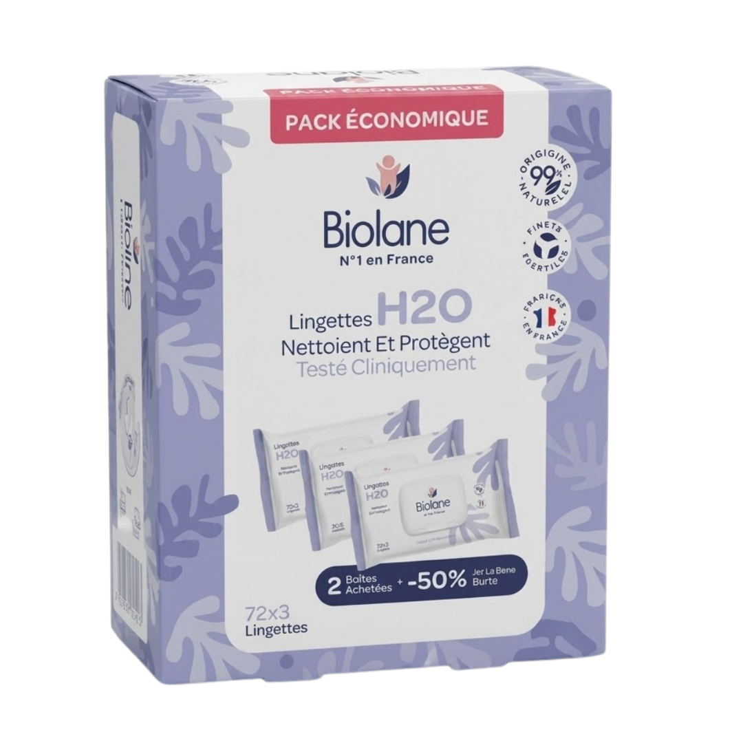 Biolane-Pack-Lingettes-H2o-372-Pack Biolane Lingettes H2O 3x72 Pack – Image 1