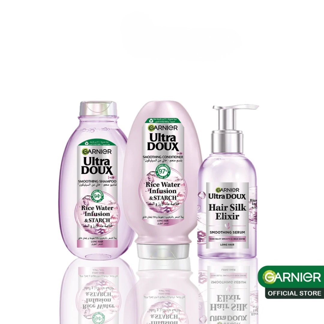 Garnier-Routine-Ultra-Doux-Rice-Water-Shampooing-Serum-Apres-Shampooing Garnier Routine Ultra doux shampooing 200ml+Serum 120ml+Apres-shampooing 200ml – Image 1