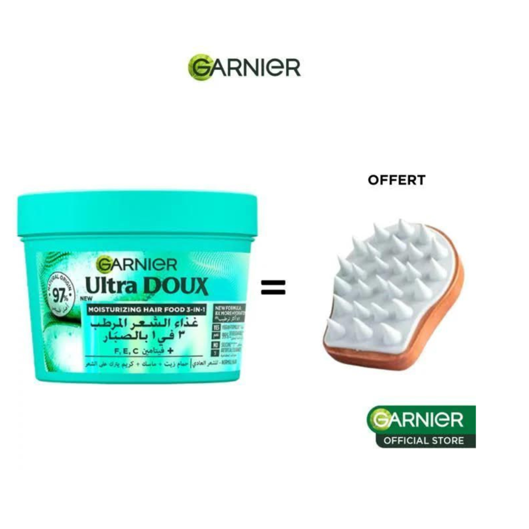 Garnier-Ultra-Doux-Hair-Food-Aloa-390mlScalp-Massage-Pack Garnier Ultra Doux Hair Food Aloa 390ml+Scalp Massage Pack – Image 1
