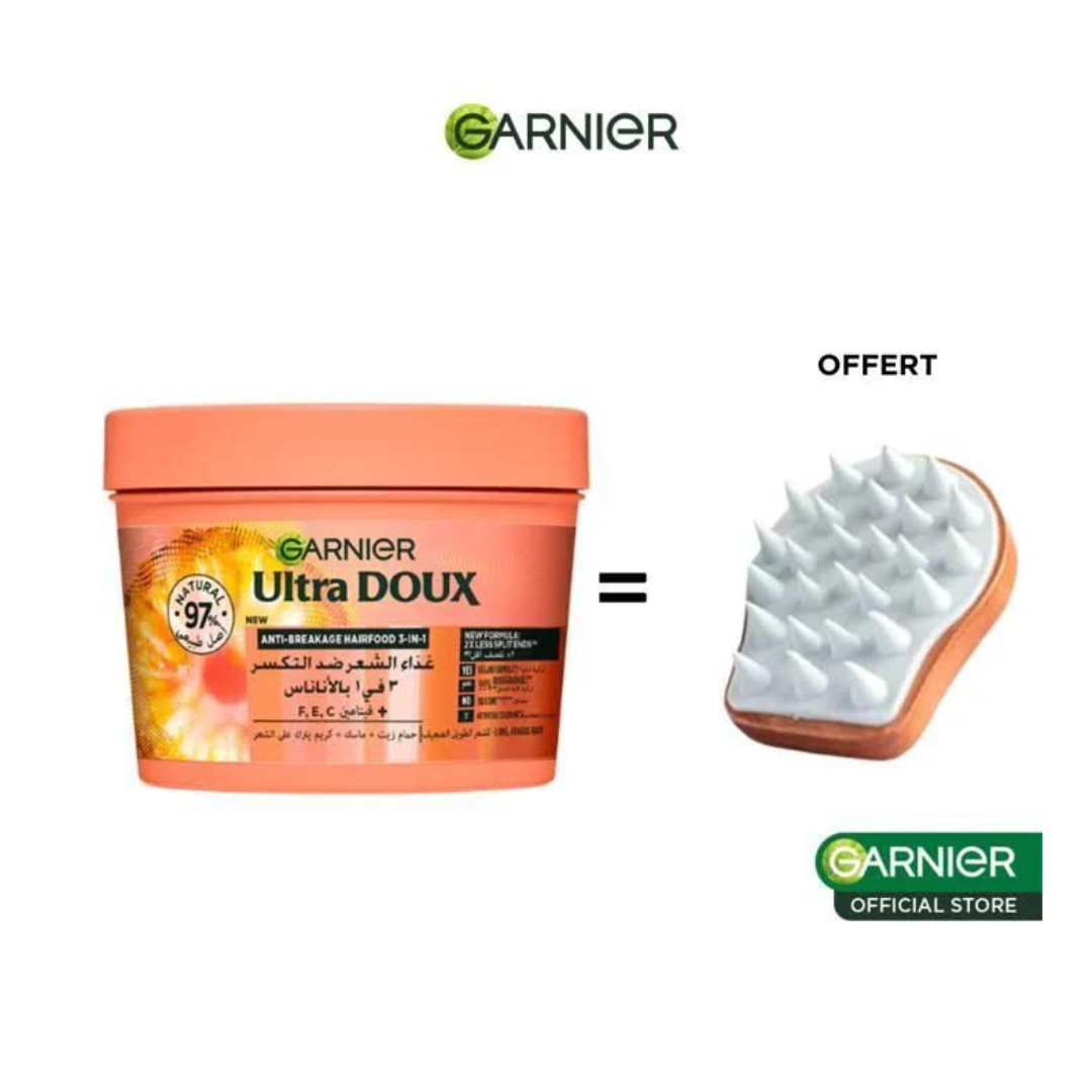 Garnier-Ultra-Doux-Hair-Food-Pineapple-390mlScalp-Massage-Pack Garnier Ultra Doux Hair Food Pineapple 390ml+Scalp Massage Pack – Image 1