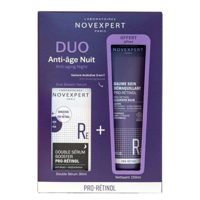 NOVEXPERT-COFFRET-DOUBLE-SERUM-BOOSTER-PRO-RETINOL-30ML-BAUME-DEMAQUILLANT-150ML-OFFERT Novexpert Pro-Retinol Double Serum 30ml + Baume Demaquillant Offert – Image 1