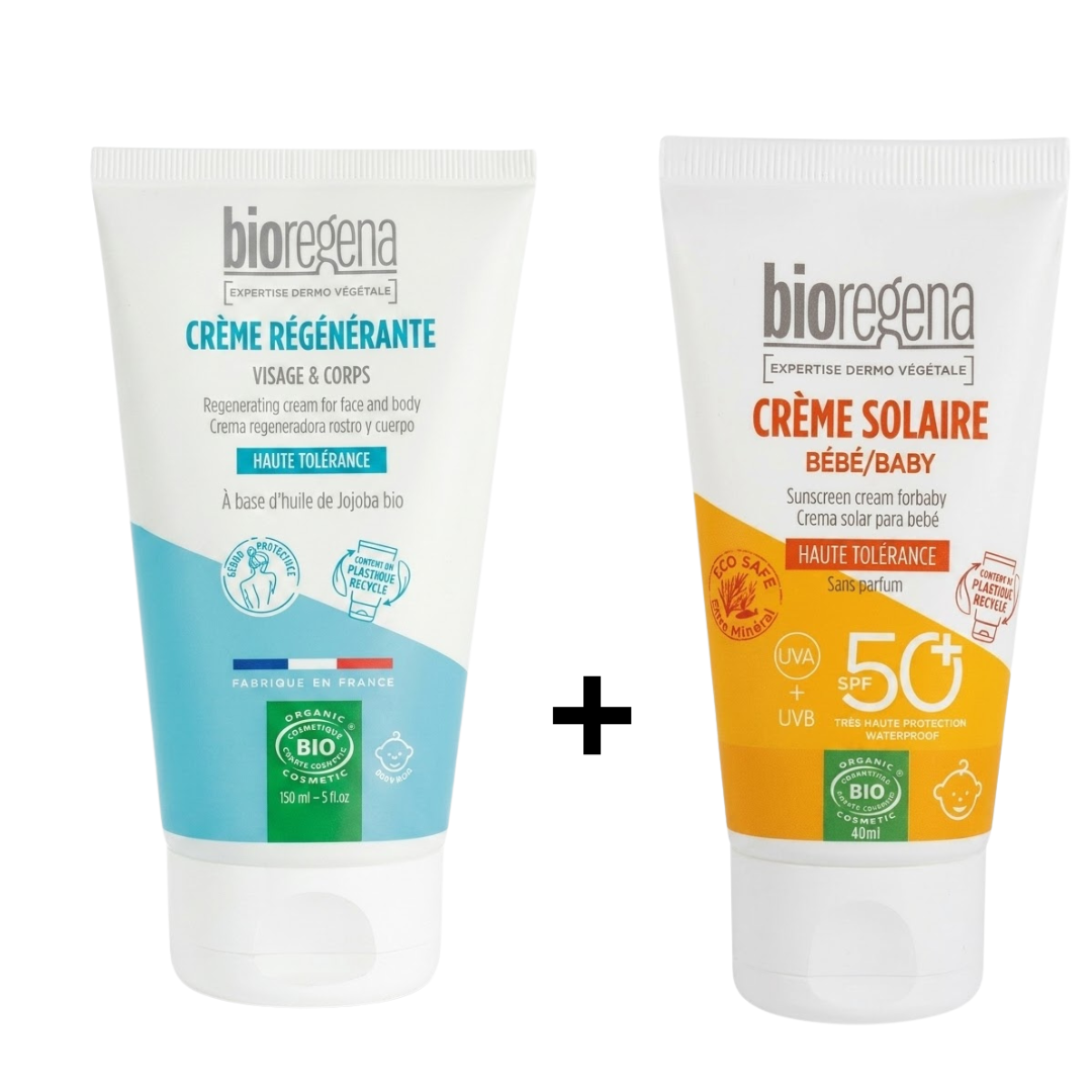 Bioregena-Creme-solaire-Bebe-SPF50-40mlCreme-Regenerante-150ml-Pack Bioregena Creme Solaire Bebe SPF50+ 40ml+Creme Regenerante 150ml Pack – Image 1