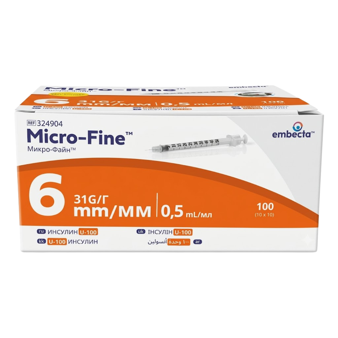 Embecta-Micro-Fine-Plus-Seringue-A-insuline-0.5ml31G6MM-100-Bte Embecta Micro-Fine Plus Seringue A insuline 0.5ml/31G/6MM 100 Boite – Image 1