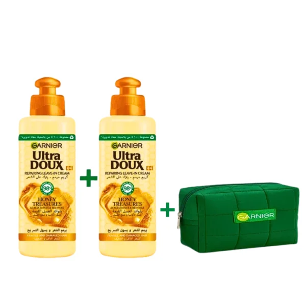 Garnier-Ultra-Doux-Smoothing-Leave-Cream2-Trousse-600x600-1 Garnier Ultra Doux Serum Hair Honey 2 x 200ml + Trousse Offerte – Image 1