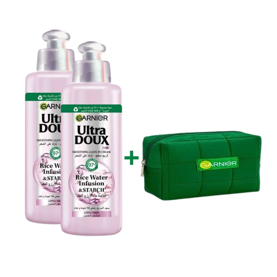 Garnier-Ultra-Doux-Smoothing-Rice-Leave-in-Cream-x2 Garnier Ultra Doux Smoothing Leave in Cream x2 + Trousse – Image 1
