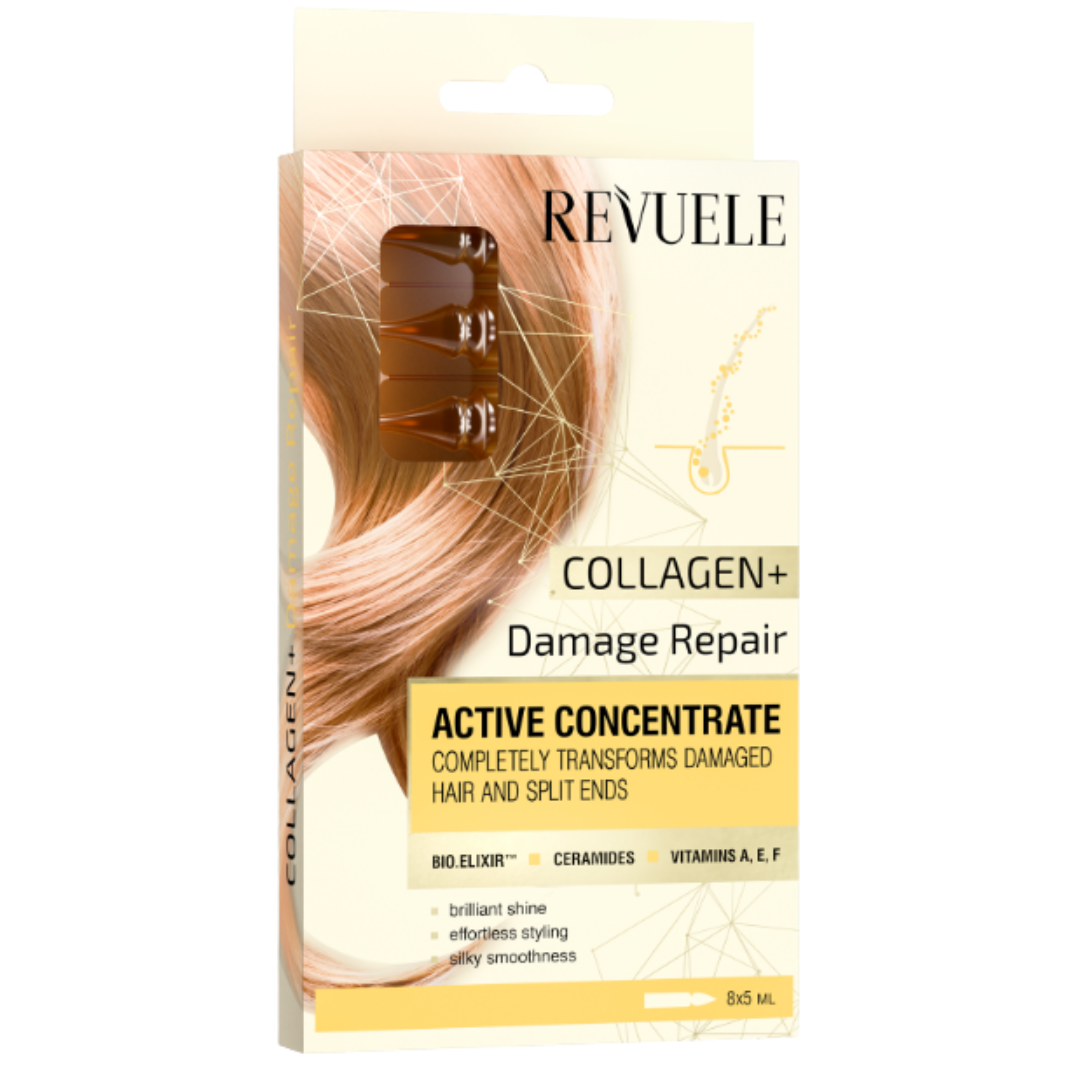 Revuele-Ampoules-Active-Hair-Concentrate-CollagenDamage-Repair-85ml Revuele Ampoules Active Hair Concentrate Collagen+Damage Repair 8x5ml – Image 1