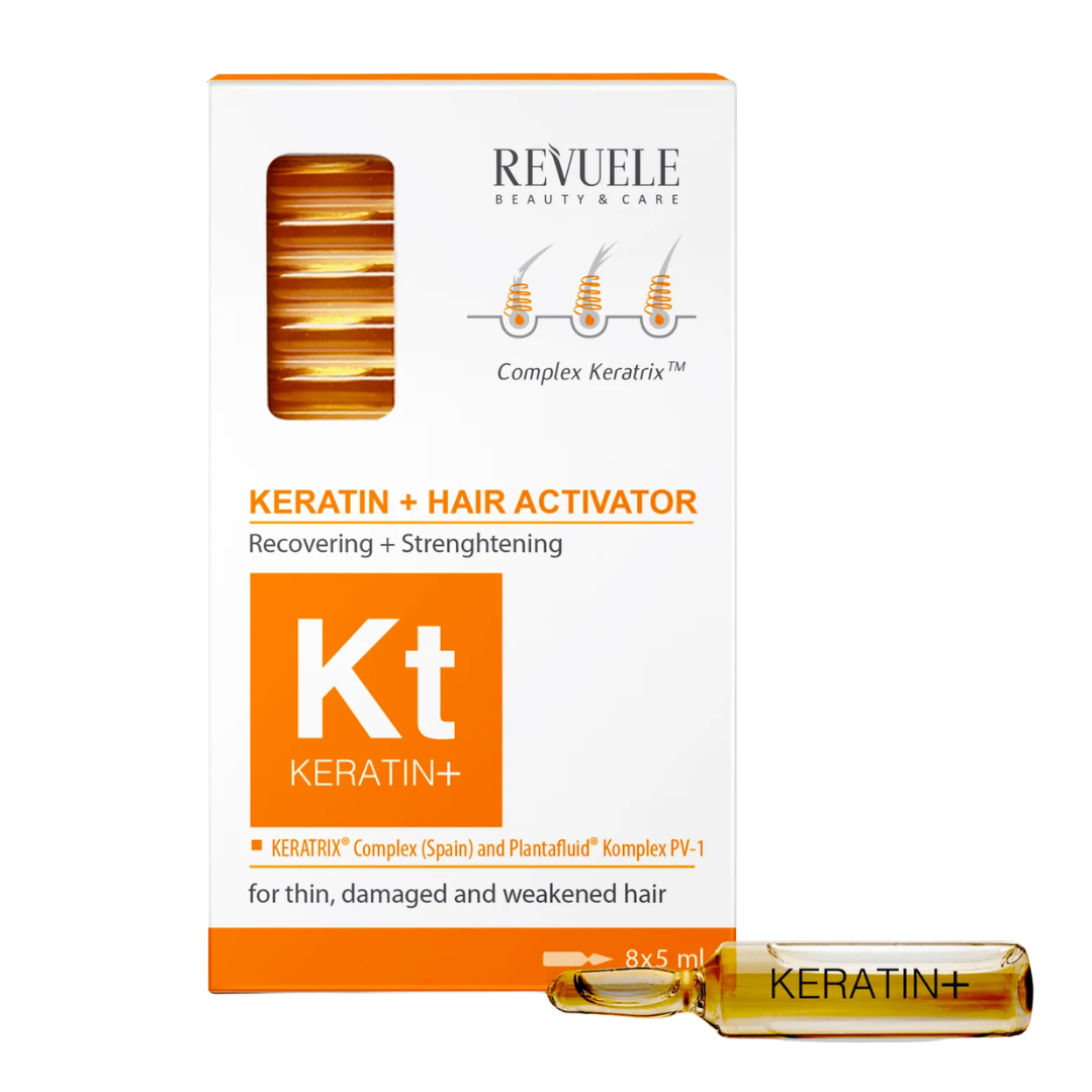 Revuele-Ampoules-Keratin-Hair-Restoration-Activator-85ml Revuele Ampoules Keratin+ Hair Restoration Activator 8x5ml – Image 1