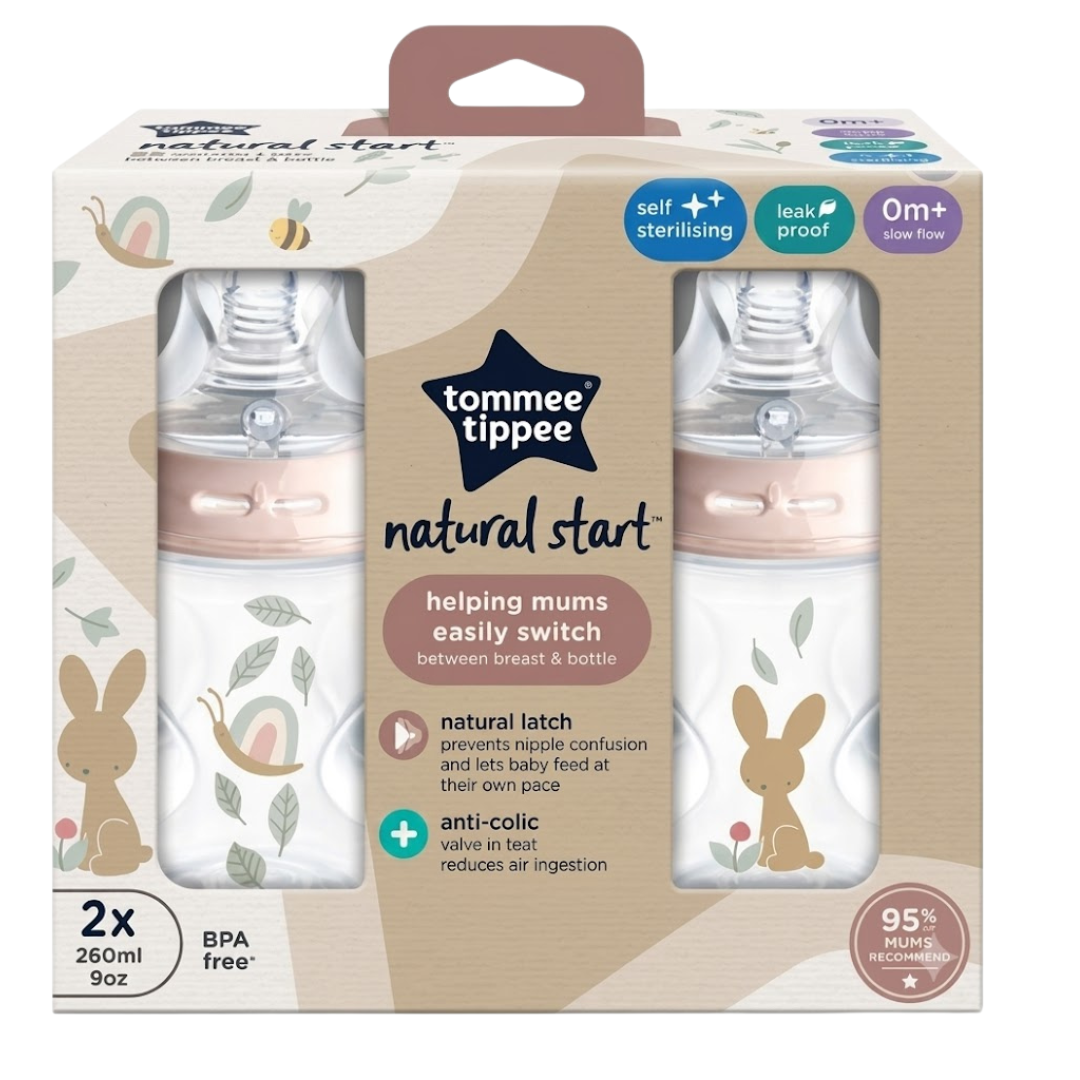 Tommee-Tippee-2-Bib-Natural-Start-260ml-Decor-Fille-Ref-42255006 Tommee Tippee 2 Biberon Natural Start 260ml Decor Fille Ref 42255006 – Image 1