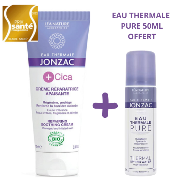 jonzac-maroc-eau-termale-cica-bio-offre-pack-1 EAU THERMALE JONZAC +CICA CRÈME RÉPARATRICE APAISANTE 100ml = Eau Thermal 50ml Offerte – Image 1