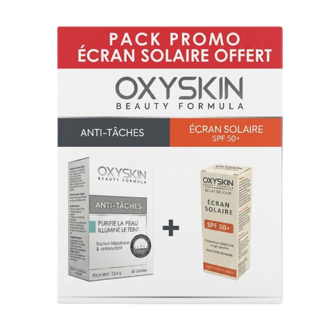oxyskin Oxyskin Anti-Taches 60 Gelules+Ecran Solaire Peux Seche Spf50+ 40ml Pack – Image 1